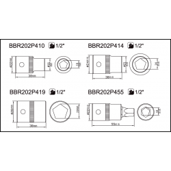 Zestaw pięciokątnych opraw i końcówek 1/2” do hamulca ręcznego BBR202P4 BAHCO
