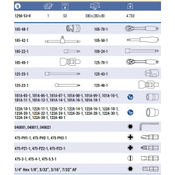 Zestaw narzędzi 1/4'' i 1/2'' rozmiary calowe 53 el. 129A-53-4 IRIMO