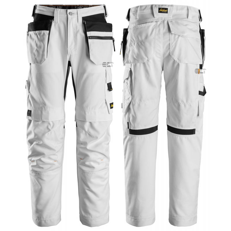 Spodnie 6224 Canvas+ stretch AllroundWork z workami kieszeniowymi rozm. 64 kolor white/white 62240909044 SNICKERS WORKWEAR Bahcocentrum.pl