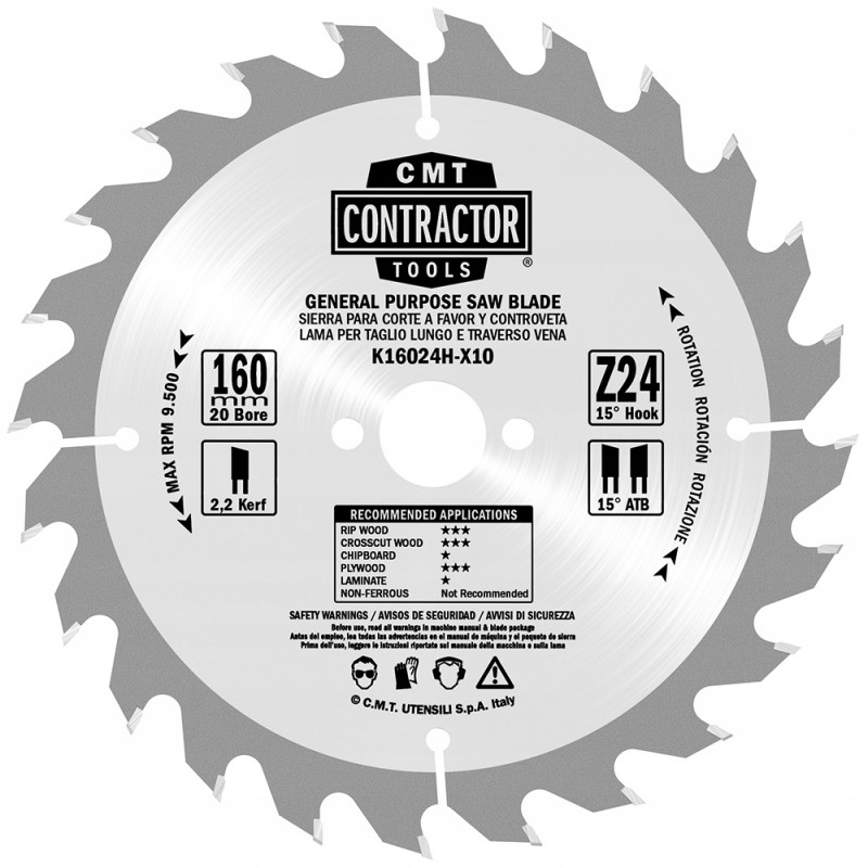 Tarcza pilarska do cięcia drewna Ø 160/20 mm 24 zęby K16024H-X10 CMT Bahcocentrum.pl