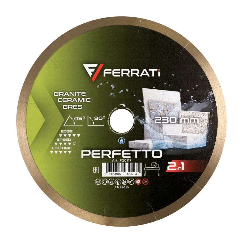 Tarcza diamentowa do ceramiki, marmuru, dektonu Ø 230 mm PERFETTO F20117 FERRATI Bahcocentrum.pl