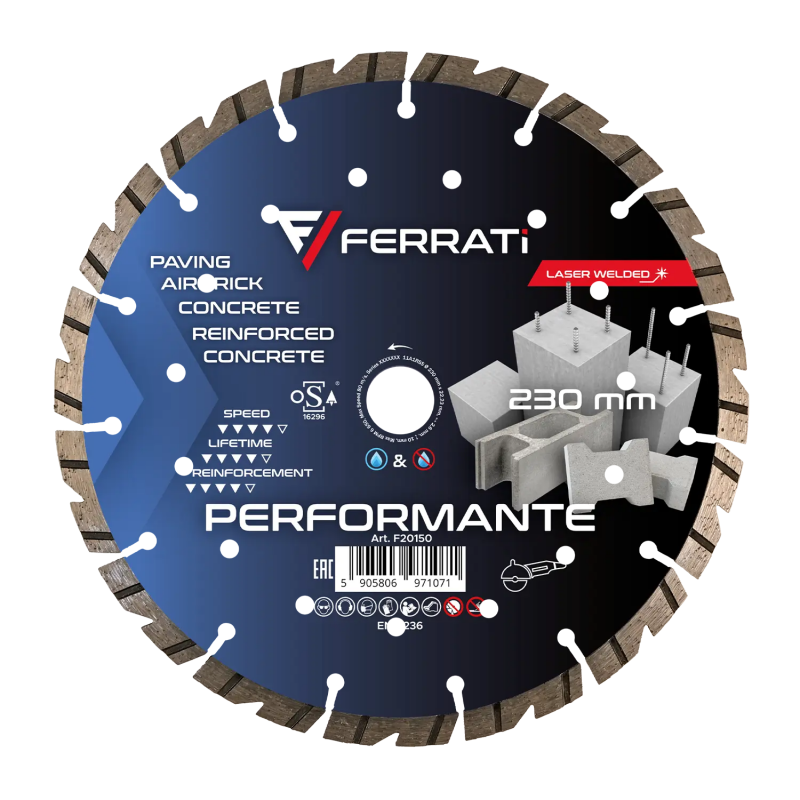 Tarcza diamentowa do betonu, rur betonowych Ø 230 mm PERFORMANTE F20150 FERRATI Bahcocentrum.pl